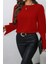 Bisiklet Yaka Fermuar Detaylı Ithal Krep Bluz - Kırmızı 2