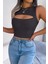 Göğüs Detaylı Kolsuz Triko Crop Bluz - Siyah 1