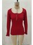Düğmeli Uzun Kollu Kaşkorse Bluz - Kırmızı 4