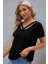 Kısa Kollu Şerit Detaylı Viskon Bluz - Siyah 1