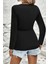 V Yaka Düğüm Detaylı Uzun Kollu Viskon Bluz - Siyah 2