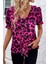 Leopar Desen Önü Fırfırlı Mikro Kumaş Bluz Fuşya 1