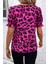 Leopar Desen Önü Fırfırlı Mikro Kumaş Bluz Fuşya 2