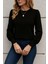 Bisiklet Yaka Pileli Ithal Krep Bluz - Siyah 1
