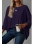 Salaş Kesim Geniş Bisiklet Yaka Viskon Bluz - Mor 1