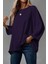 Salaş Kesim Geniş Bisiklet Yaka Viskon Bluz - Mor 2