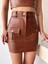 Önden Iki Cepli Deri Etek Kahve H240040 3