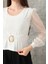 Tokalı Tül Kollu Bluz Beyaz T4071 3