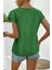 V Yaka Düğmeli Kısa Kollu Keten Bluz - Yeşil 3