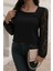 Asimetrik Yaka Dantelli Ithal Krep Bluz - Siyah 1