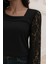 Asimetrik Yaka Dantelli Ithal Krep Bluz - Siyah 2