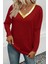 Parlak V Yaka Detaylı Viskon Bluz - Kırmızı 2