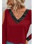 V Yaka Omzu Açık Sandy Bluz - Kırmızı 2