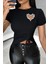 Bisiklet Yaka Taş Kalp Detaylı Viskon Bluz Siiyah 1