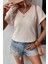 Sırtı Düğmeli Kısa Kollu Triko Bluz - Bej 1