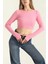 Bisiklet Yaka Parmak Geçmeli Crop Bluz Pembe 1