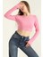 Bisiklet Yaka Parmak Geçmeli Crop Bluz Pembe 2