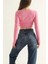 Bisiklet Yaka Parmak Geçmeli Crop Bluz Pembe 3