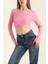 Bisiklet Yaka Parmak Geçmeli Crop Bluz Pembe 4