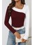 Geometrik Yaka Çift Renkli Viskon Bluz - Bordo 1