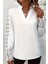 Hakim Yaka Dantel Kollu Ithal Krep Bluz - Beyaz 1