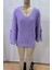 V Yaka Düğmeli Triko Bluz - Lila 3