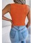 Göğüs Detaylı Kolsuz Triko Crop Bluz - Turuncu 3