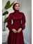 Orya Yanları Sıkmalı Saten Abiye Bordo 3