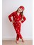 Kız Çocuk Kırmızı Süet Kalp Desenli Pijama Takımı - Uyku Bandı Hediyeli 1