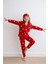Kız Çocuk Kırmızı Süet Kalp Desenli Pijama Takımı - Uyku Bandı Hediyeli 2