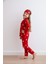 Kız Çocuk Kırmızı Süet Kalp Desenli Pijama Takımı - Uyku Bandı Hediyeli 3