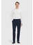 Lacivert Çizgili Dokuma Regular Fit Casual Yün Karışımlı Pantolon 1