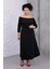 Kadın Siyah Kayık Yaka Truvakar Kol Kuplu Büyük Beden Esnek Elbise 2