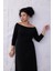 Kadın Siyah Kayık Yaka Truvakar Kol Kuplu Büyük Beden Esnek Elbise 5