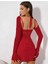 Kırmızı Yırtmaç Detay Simli Fantezi Mini Club Elbisesi 2