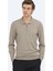 Açık Vizon Polo Yaka Düz Örgü Triko Kazak 7