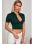 Kadın Yeşil Yarım Fermuarlı ve Kısa Kollu Crop Top Bluz 1