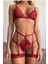 Kırmızı Göğüs Dantelli Seksi Jartiyer Takım 3