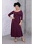 Kadın Mor Kayık Yaka Truvakar Kol Kuplu Büyük Beden Esnek Elbise 3