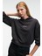 ISADORA Kadın Kapüşonlu Nakış Detaylı Regular Fit Crop Antrasit Sweatshirt 1