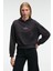 ISADORA Kadın Kapüşonlu Nakış Detaylı Regular Fit Crop Antrasit Sweatshirt 2