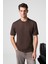 Solo Erkek %100 Organik Pamuklu Kalın Dokulu Comfort Fit Bisiklet Yakalı Kahverengi T-Shirt 2