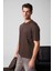 Solo Erkek %100 Organik Pamuklu Kalın Dokulu Comfort Fit Bisiklet Yakalı Kahverengi T-Shirt 5