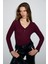 KALANI Kadın Uzun Kollu V Yaka Patlı Düğmeli Bordo Bluz 2
