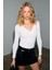 KALANI Kadın Uzun Kollu V Yaka Patlı Düğmeli Beyaz Bluz 3