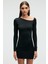 LUKKID Kadın Esnek Kumaşlı Asimetrik Yakalı Slim Fit Siyah Elbise 2