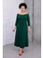 Kadın Yeşil Kayık Yaka Truvakar Kol Kuplu Büyük Beden Esnek Elbise 1