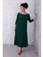 Kadın Yeşil Kayık Yaka Truvakar Kol Kuplu Büyük Beden Esnek Elbise 2