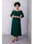 Kadın Yeşil Kayık Yaka Truvakar Kol Kuplu Büyük Beden Esnek Elbise 3