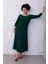 Kadın Yeşil Kayık Yaka Truvakar Kol Kuplu Büyük Beden Esnek Elbise 4